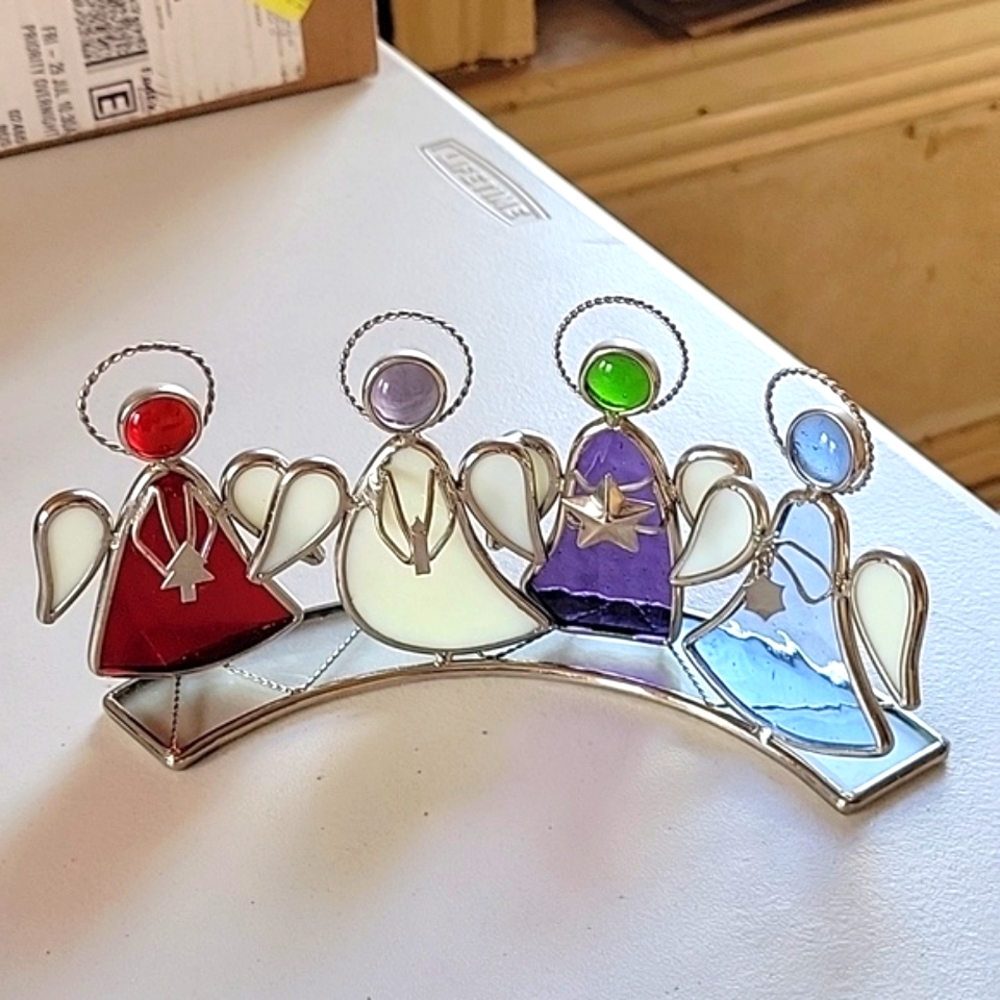 Stained Glass Angels on Stand Decor